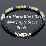 Men's Women Matte Black Onyx Jasper Stone Lapis Gold Pyrite Sterling Silver Bracelet 925 Beads Clasp DiyNotion Handmade BR553