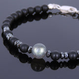 Men's Women Matte Black Onyx Labradorite Hematite Sterling Silver Bracelet 925 Beads Clasp DiyNotion Handmade BR554