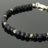 Men's Women Lava Rock Pyrite Sterling Silver Bracelet 925 Beads Clasp DiyNotion Handmade BR545