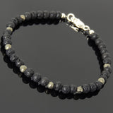 Men's Women Lava Rock Pyrite Sterling Silver Bracelet 925 Beads Clasp DiyNotion Handmade BR545