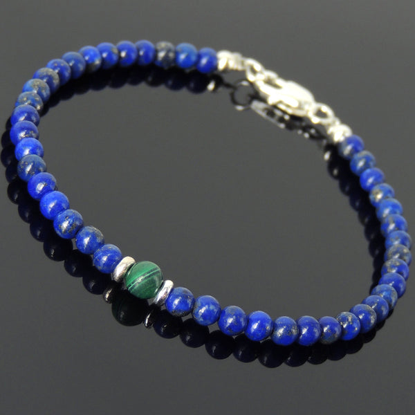 Men's Women Lapis Malachite Sterling Silver Bracelet 925 Beads Clasp DiyNotion Handmade BR547