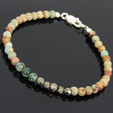 Men's Women Jasper Stone Gold Pyrite Grass Agate Sterling Silver Bracelet 925 Beads Clasp DiyNotion Handmade BR550