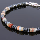 Men's Women Jasper Stone Hematite Sterling Silver Bracelet 925 Beads Clasp DiyNotion Handmade BR552