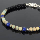 Men's Women Matte Black Onyx Jasper Stone Lapis Gold Pyrite Sterling Silver Bracelet 925 Beads Clasp DiyNotion Handmade BR553
