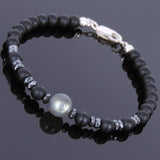 Men's Women Matte Black Onyx Labradorite Hematite Sterling Silver Bracelet 925 Beads Clasp DiyNotion Handmade BR554