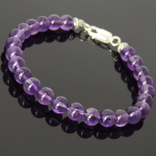 Handmade Men Women Gemstone Bracelet Amethyst 925 Sterling Silver Spacer Clasp DiyNotion BR357