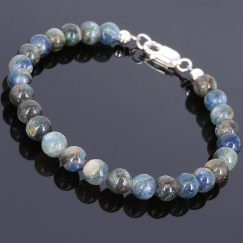 Men's Women Natural Kyanite Sterling Silver Bracelet 925 Beads Clasp DiyNotion Handmade BR556