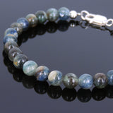 Men's Women Natural Kyanite Sterling Silver Bracelet 925 Beads Clasp DiyNotion Handmade BR556