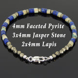 Men's Women Lapis Pyrite Jasper Stone Sterling Silver Bracelet 925 Beads Clasp DiyNotion Handmade BR557