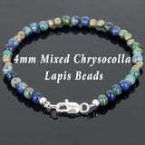 Men's Women Mixed Chrysocolla Lapis Pyrite Sterling Silver Bracelet 925 Beads Clasp DiyNotion Handmade BR558