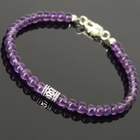 Men's Women Amethyst Sterling Silver Bracelet 925 Bead Clasp Gemstone DiyNotion Handmade BR226