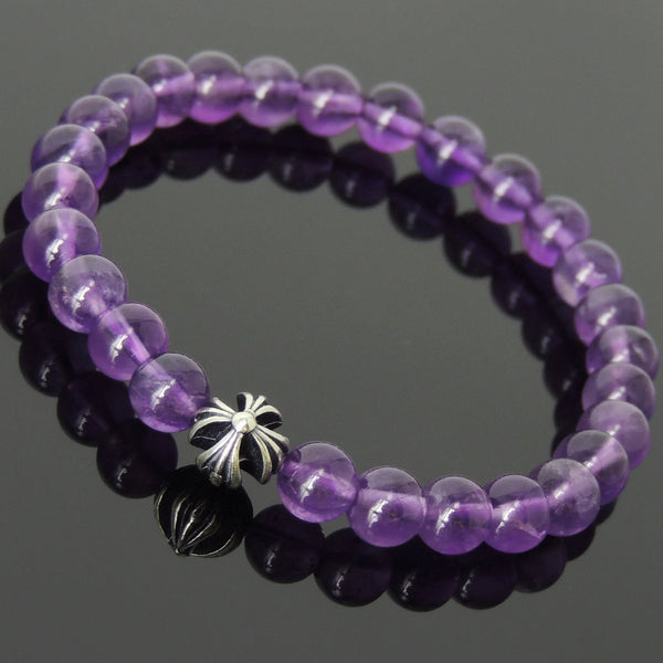 Men's Women Amethyst 925 Sterling Silver Bracelet Cross Handmade DiyNotion BR399
