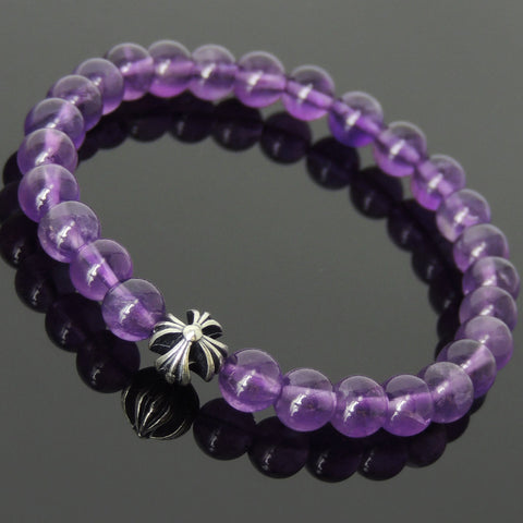 Men's Women Amethyst 925 Sterling Silver Bracelet Cross Handmade DiyNotion BR399