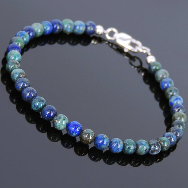 Men's Women Mixed Chrysocolla Lapis Sterling Silver Bracelet 925 Beads Clasp DiyNotion Handmade BR555