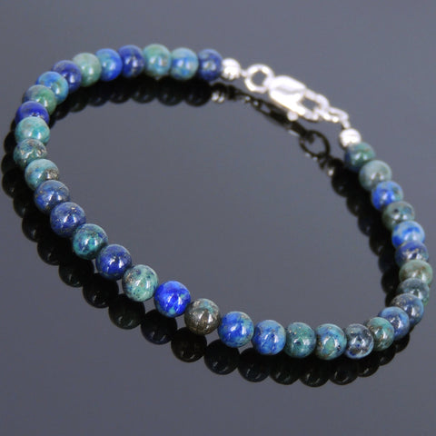 Men's Women Mixed Chrysocolla Lapis Sterling Silver Bracelet 925 Beads Clasp DiyNotion Handmade BR555