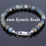 Men's Women Natural Kyanite Sterling Silver Bracelet 925 Beads Clasp DiyNotion Handmade BR556