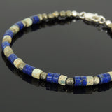 Men's Women Lapis Pyrite Jasper Stone Sterling Silver Bracelet 925 Beads Clasp DiyNotion Handmade BR557