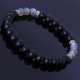 Men's Women Matte Black Onyx Labradorite Sterling Silver Bracelet Spacers DiyNotion Handmade BR222