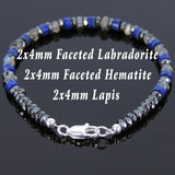 Men's Women Lapis Labradorite Hematite Sterling Silver Bracelet 925 Beads Clasp DiyNotion Handmade BR560