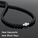 Men's Women Black Onyx Amazonite Sterling Silver Necklace Gemstone 925 Spacers Clasp DiyNoion Handmade NK066