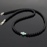Men's Women Black Onyx Amazonite Sterling Silver Necklace Gemstone 925 Spacers Clasp DiyNoion Handmade NK066