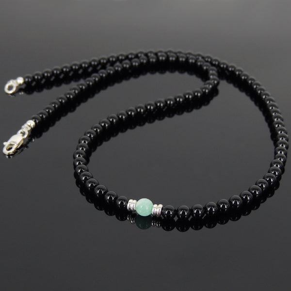 Men's Women Black Onyx Amazonite Sterling Silver Necklace Gemstone 925 Spacers Clasp DiyNoion Handmade NK066