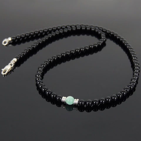 Men's Women Black Onyx Amazonite Sterling Silver Necklace Gemstone 925 Spacers Clasp DiyNoion Handmade NK066