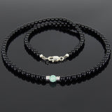 Men's Women Black Onyx Amazonite Sterling Silver Necklace Gemstone 925 Spacers Clasp DiyNoion Handmade NK066