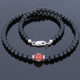 Men's Women Matte Black Onyx Red Jasper Stone Sterling Silver Necklace Gemstone 925 Spacers Clasp DiyNoion Handmade NK068