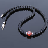 Men's Women Matte Black Onyx Red Jasper Stone Sterling Silver Necklace Gemstone 925 Spacers Clasp DiyNoion Handmade NK068