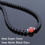 Men's Women Matte Black Onyx Red Jasper Stone Sterling Silver Necklace Gemstone 925 Spacers Clasp DiyNoion Handmade NK068