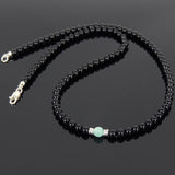 Men's Women Black Onyx Amazonite Sterling Silver Necklace Gemstone 925 Spacers Clasp DiyNoion Handmade NK066