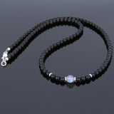Men's Women Matte Black Onyx Labradorite Sterling Silver Necklace Gemstone 925 Spacers Clasp DiyNoion Handmade NK067