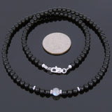 Men's Women Matte Black Onyx Labradorite Sterling Silver Necklace Gemstone 925 Spacers Clasp DiyNoion Handmade NK067
