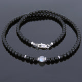 Men's Women Matte Black Onyx Labradorite Sterling Silver Necklace Gemstone 925 Spacers Clasp DiyNoion Handmade NK067