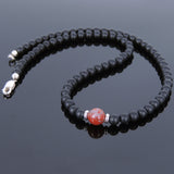 Men's Women Matte Black Onyx Red Jasper Stone Sterling Silver Necklace Gemstone 925 Spacers Clasp DiyNoion Handmade NK068