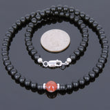 Men's Women Matte Black Onyx Red Jasper Stone Sterling Silver Necklace Gemstone 925 Spacers Clasp DiyNoion Handmade NK068