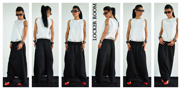 Linen harem pants /Black maxi pants /Low crotch pants/Drop crotch pants/Loose black pants