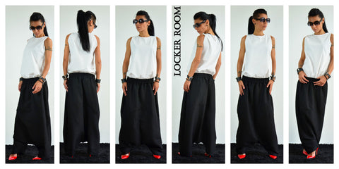 Linen harem pants /Black maxi pants /Low crotch pants/Drop crotch pants/Loose black pants
