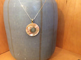 Vintage Golden Mother of Pearl & Brass Button Pendant, 14k Gold Chain, Iridescent MOP Antique Button, MPN215
