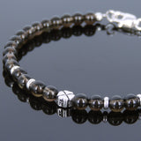 Men's Women Smoky Quartz Sterling Silver Bracelet Bead Clasp Gemstone DiyNotion Handmade BR562