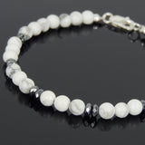 Men's Women White Howlite Hematite Sterling Silver Bracelet Clasp DiyNotion Handmade BR563