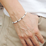 Men's Women White Howlite Hematite Sterling Silver Bracelet Clasp DiyNotion Handmade BR563