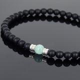 Men's Women Matte Black Onyx Amazonite Bracelet 925 Sterling Silver Spacers DiyNotion Handmade BR566