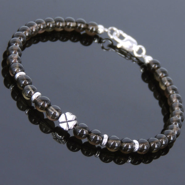 Men's Women Smoky Quartz Sterling Silver Bracelet Bead Clasp Gemstone DiyNotion Handmade BR562