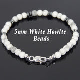 Men's Women White Howlite Hematite Sterling Silver Bracelet Clasp DiyNotion Handmade BR563