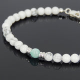 Men's Women White Howlite Amazonite Sterling Silver Bracelet Bead Clasp Gemstone DiyNotion Handmade BR564