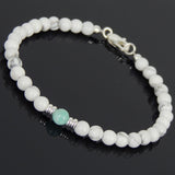 Men's Women White Howlite Amazonite Sterling Silver Bracelet Bead Clasp Gemstone DiyNotion Handmade BR564