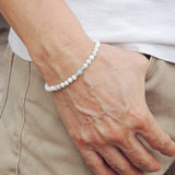 Men's Women White Howlite Amazonite Sterling Silver Bracelet Bead Clasp Gemstone DiyNotion Handmade BR564