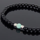 Men's Women Black Onyx Amazonite Bracelet 925 Sterling Silver Spacers DiyNotion Handmade BR565